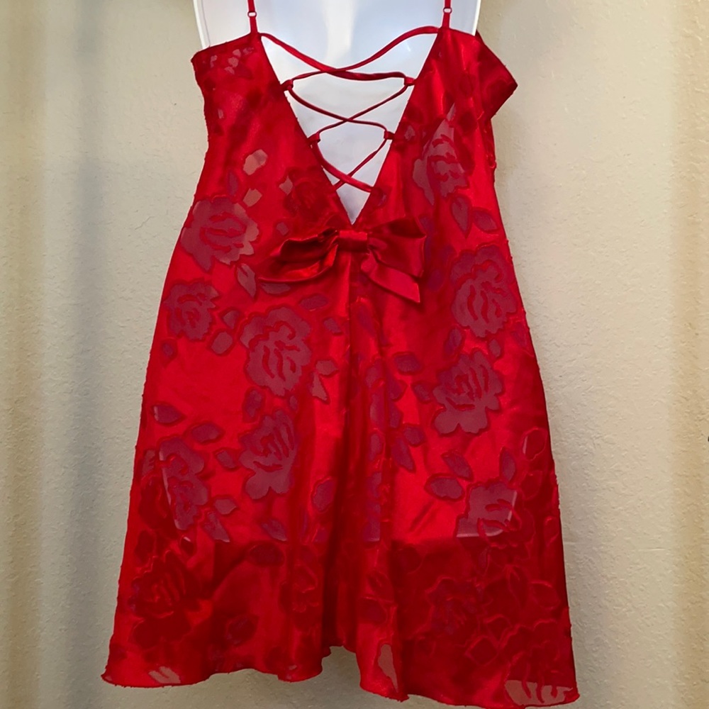 Victoria’s Secret vintage 1990s velvet rose corset bow red nightie slip medium